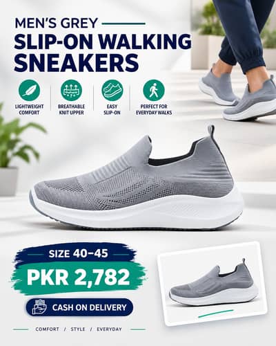Men’s Premium Grey Slip-On Walking Shoes – Comfort Meets Style