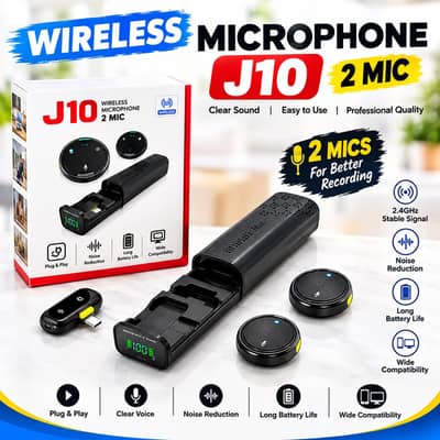 J10 Wireless Lavalier Microphone Dual Round Mic With LED Charging Case