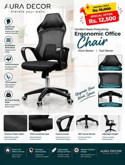 Office chair|Height adjustable for Office and Home