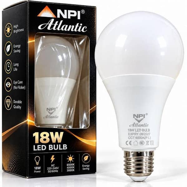 NPI Atlantic 18W LED Bulb – 6500K Cool White, E27 Base, Energy Saving