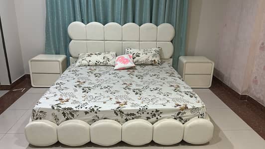 White Posish Bed with 2 Bed side Tables