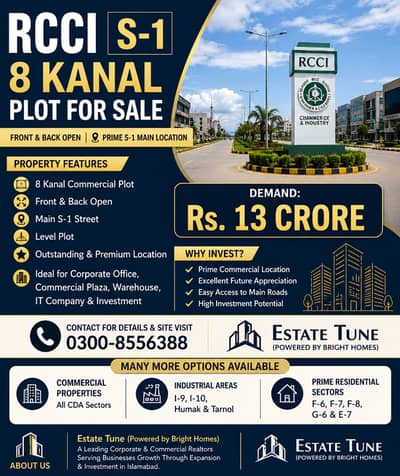 RCCI S-1 8 Kanal Commercial Plot for Sale Front & Back Open | Prime S-1 Main Location