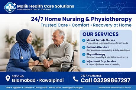 24/7 Home Nursing & Physiotherapy at Home Isb/Rwp - Malik Health Care