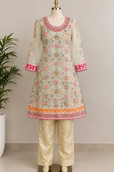 Beautiful Embroidered Short Frock with Trouser – Medium Size