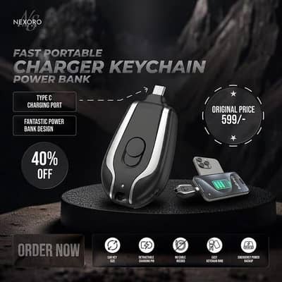 Mini Keychain Power Bank 1500mAH - IPhone & Type-C Emergency Charger