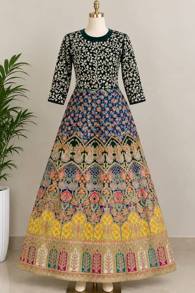 Elegant Multi-Color Embroidered Lehenga Choli – Festive Wear