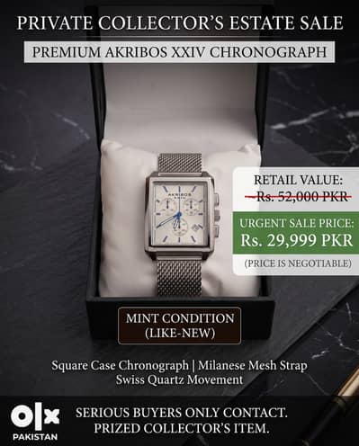 Akribos XXIC Mens Chronograph Watch - Silver Mesh Strap. , Square Dail
