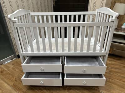 Baby Cot / Crib with Mattress & 4 Drawers – Excellent Condition