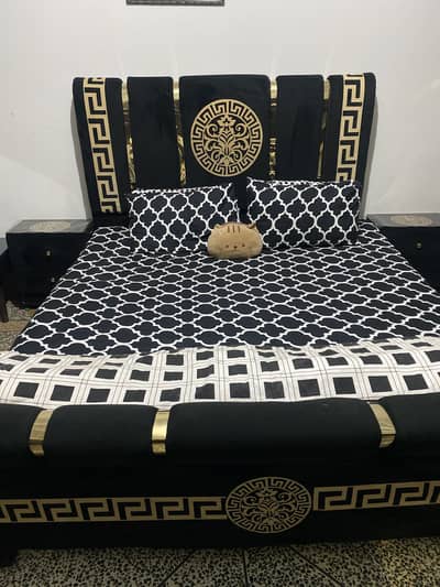 Black velvet king size bed with mattress