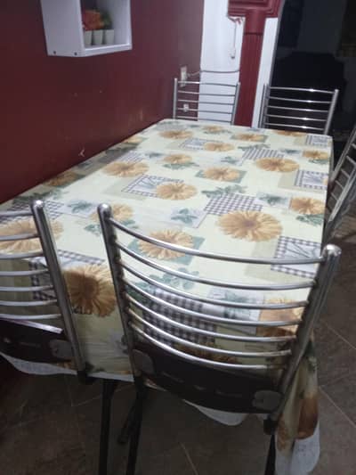 Glass Top Dining Table with 6 Wooden Chairs - Excellent Condition