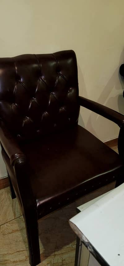 WOODEN LEATHER CHAIRS 3 PCS
