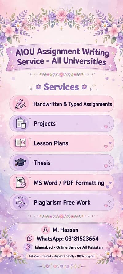 AIOU Assignment Writing Service - All Universities - 50% Advance