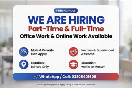 ONLINE WORK AND PART TIME WORK AVAILABLE FOR MALES AND FEMALES