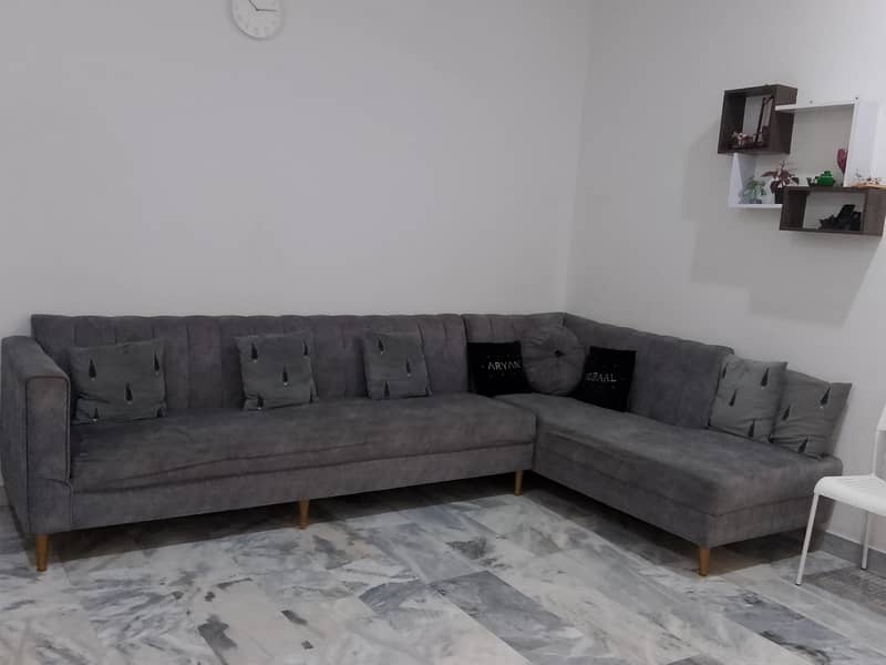 L shape gray soffa set on 0
