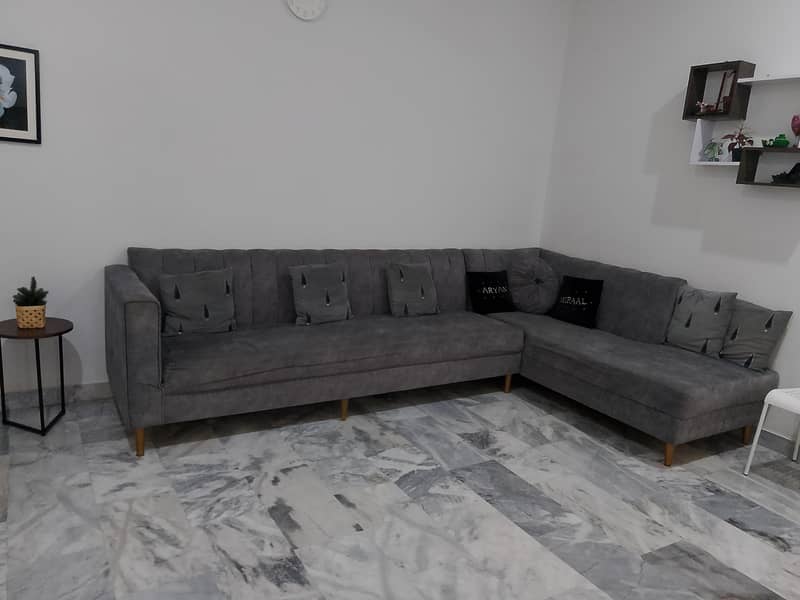 L shape gray soffa set on 3