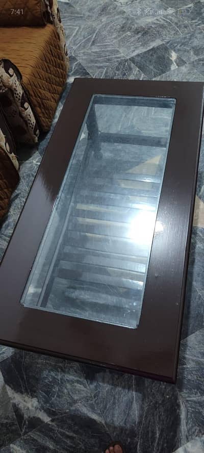 Pure Wood Coffee Table with Glass Top & Lower Shelf