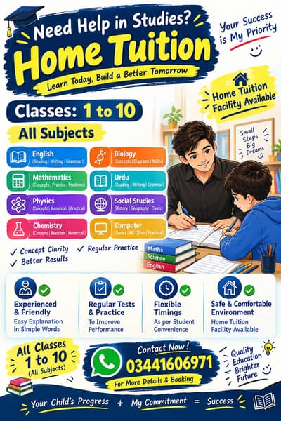 home tuition available 1 to 10 all subjects