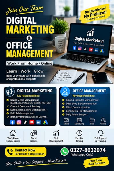 WE NEED VERY GOOD PERSON FOR ONLINE AND OFFICE WORK
