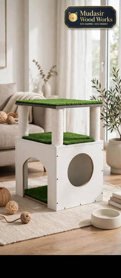 Luxury 2 Floor Wooden Cat House with Scratching Post - Islamabad. .