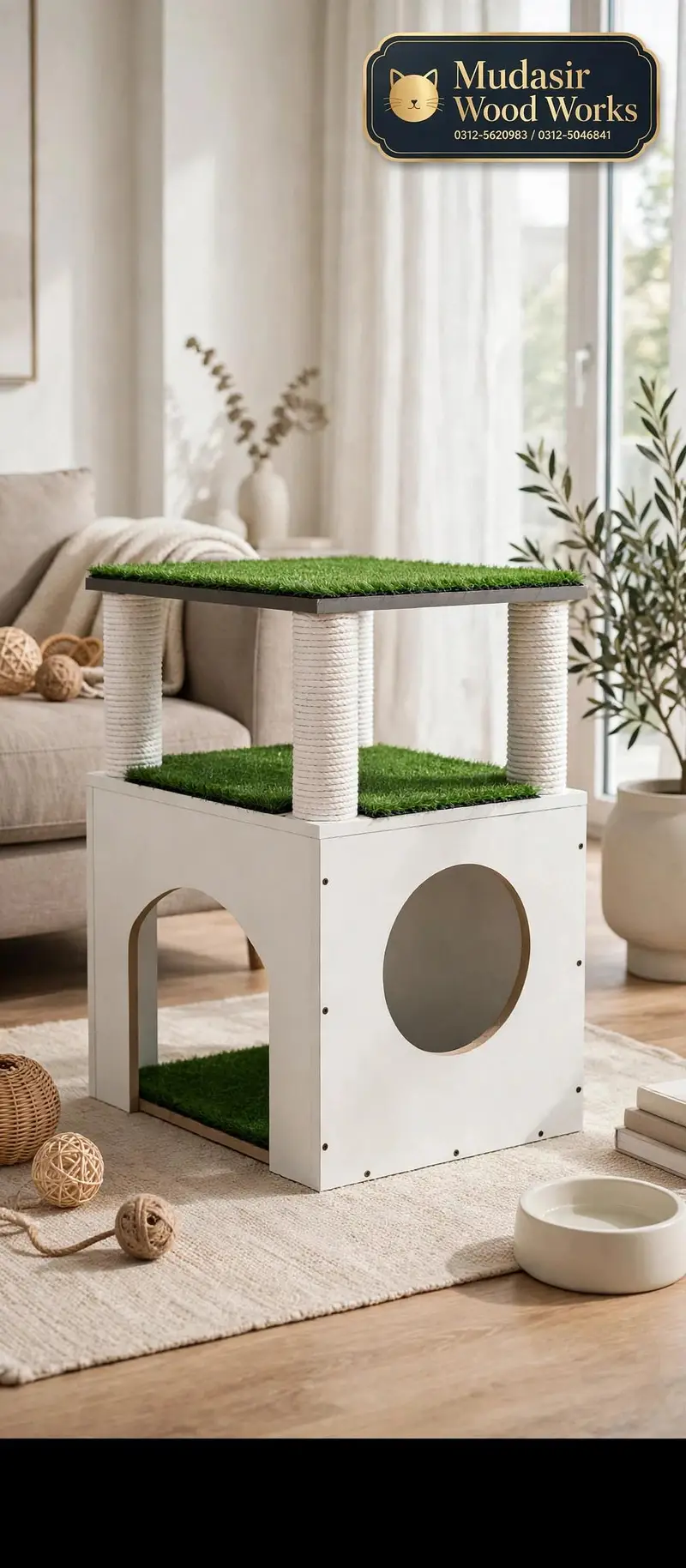 Luxury 2 Floor Wooden Cat House with Scratching Post - Islamabad. .
