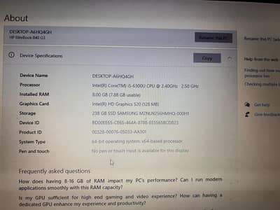 HP EliteBook 840 G3 | Core i5 (6th generation) 8 GB, 256 SSD