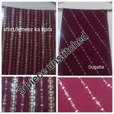Ladies Royal Maroon  sequin line work 3 piece suit - party&fashion