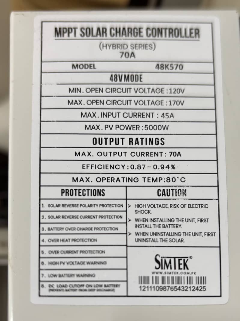 Simtek 48V MPPT Solar Charge Controller 1