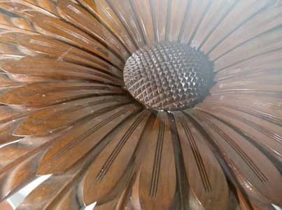 Dining table sunflower wooden carved with 4 chairs