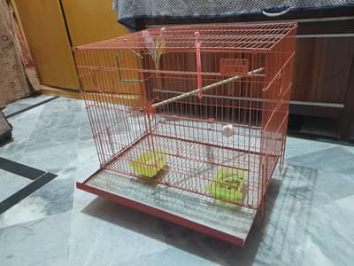 Birds Premium Matte Orange–Metal Cage with Complete Setup.