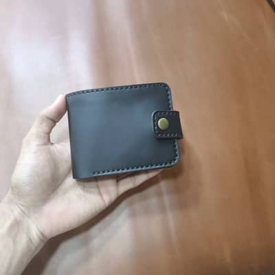 Handcrafted Black Full-Grain Leather Bifold Wallet with Snap Closure