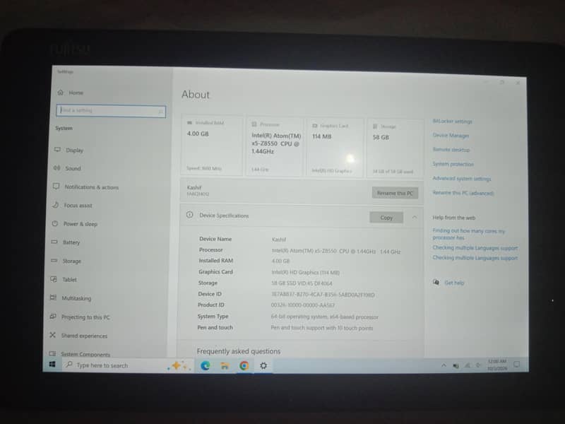 Touch Windows Tab Fujitsu 4/64 4