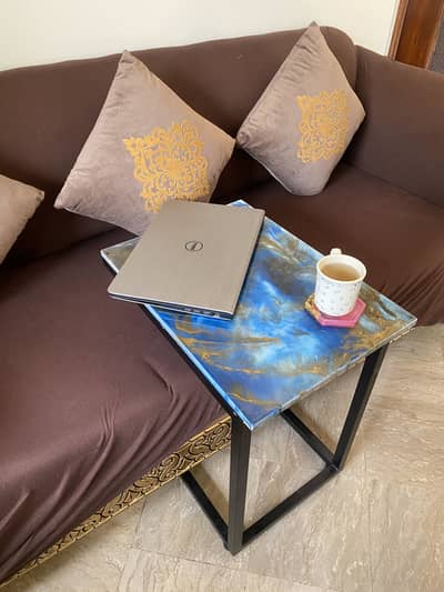 Luxury Handmade Resin Coffee Table | Blue & Gold | Solid & Durable