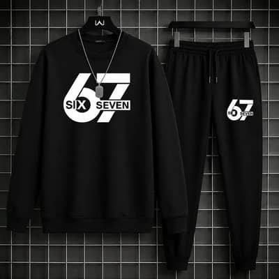 Men's Fleece Printed Sweatshirt Tracksuit (2 Pcs)