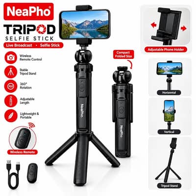 Neepho Np-9995 Selfie stick Tripod With Bluetooth Remote-Adjustable,