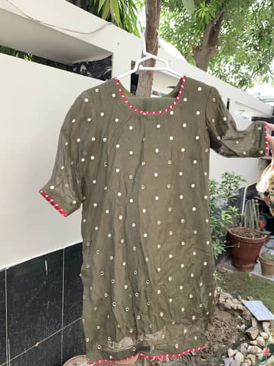 Olive Green Embellished Kurti