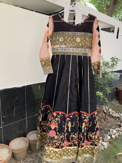 Black & Peach Embroidered Printed Maxi Dress
