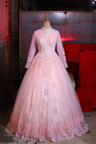 Elegant Pink Net Embroidered Party Wear | Maxi