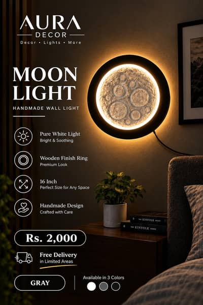Hand Handmade Moon Light | Wall Light | 16 Inch | The qAura Decor