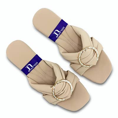 woman's lvory rexine fancy slides weeding wear