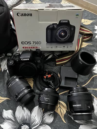 Canon 750D + 3 Lenses + 2 Camera Bags Complete Package