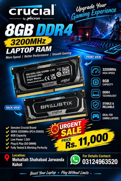 8 GB DDR4 Gaming Ram Crucial Original Mexico