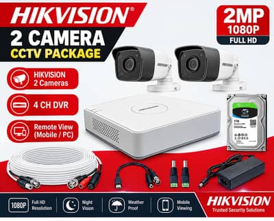 Dahua Hikvision 2 camera 2 mp 4 channel dvr XVR cctv cable hard drive