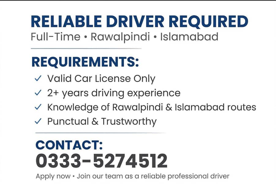 Reliable Driver required 0