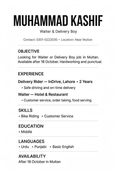 available 18 October Waiter