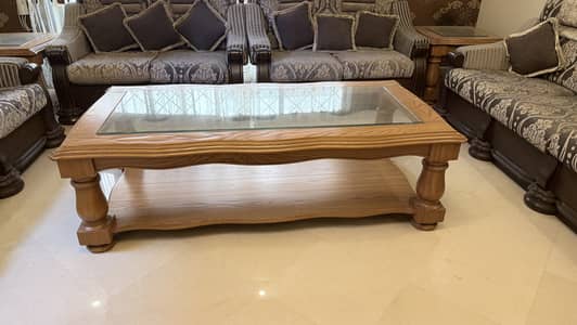 Large Wooden Centre Table + 3 Matching Corner Tables | Glass Top | Rs