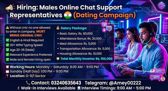 Hiring: Males Online Indian Chat Support Representatives