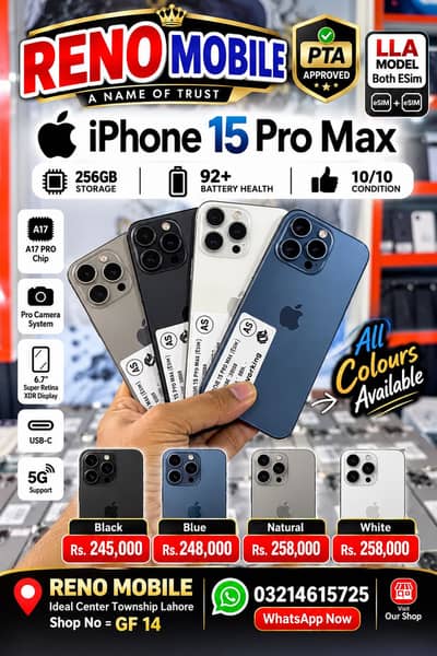 iPhone 15 Pro Max 256Gb Pta Approved ESim