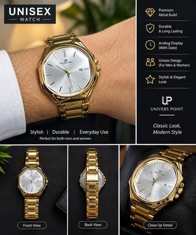 Golden Unisex Watch – Elegant Classic Design | Univers Point