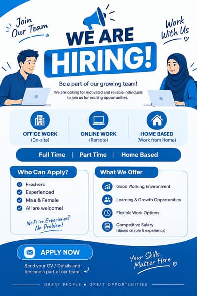 Hiring staff males and females for work