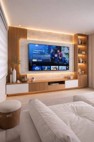 Media Wall / media wall with fire place / PVC Cabinets / home decor